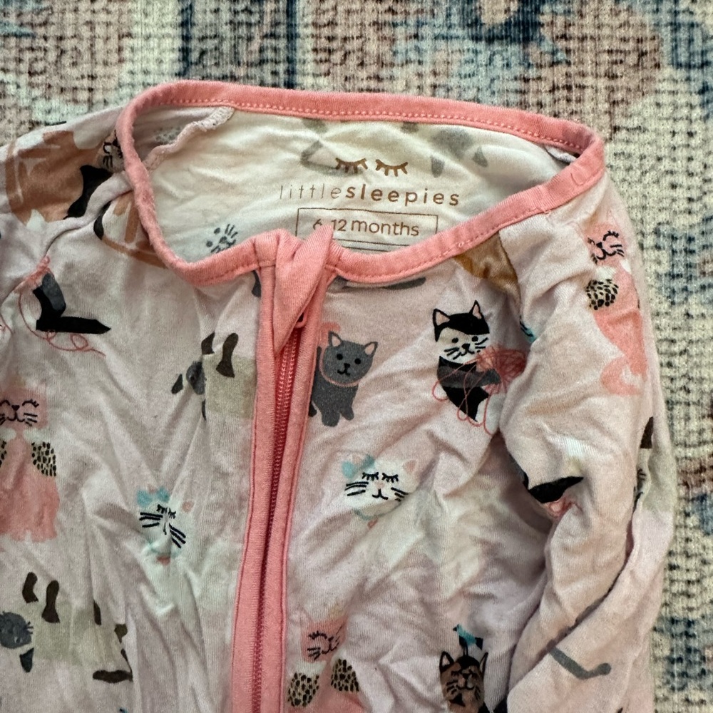 Little Sleepies 6-12 Month Cat Zipper PJs